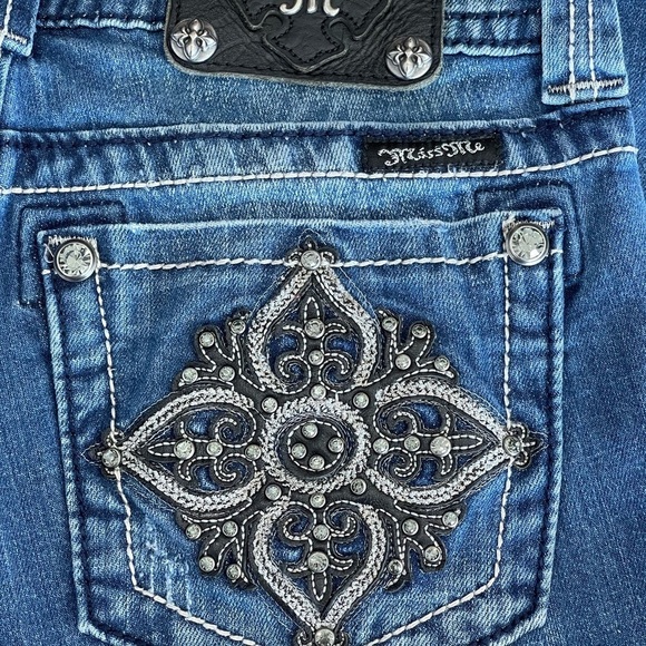 Miss Me size 27 bling rocker western Y2K embellished white stitching denim jeans - Picture 6 of 16